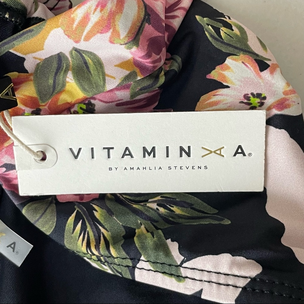 VITAMIN A NWT CAPRI CAP SLEEVE BIKINI TOP AND ROSIE CHEEKY SWIMSUIT BLACK PINK L - Picture 6 of 16